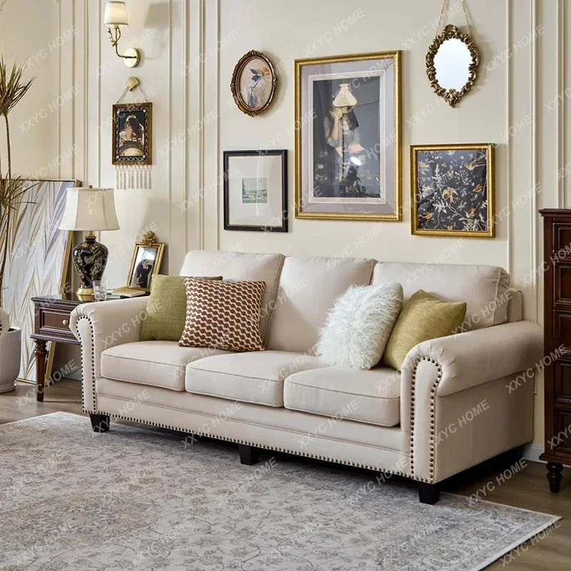 Retro Fabric Sofa French Small Apartment Cotton Linen Sofa Combination Can Be Customized