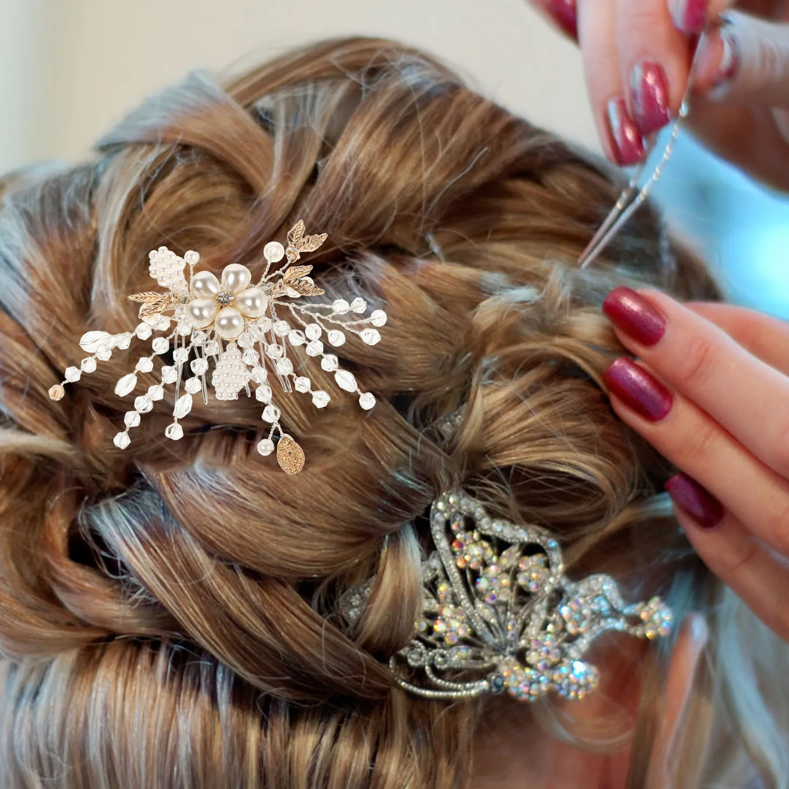 

Pearl Flower Bridal Hair Comb Zinc Alloy Wedding Hair Accessories Elegant Design for Brides Bridal Styling Comb Special
