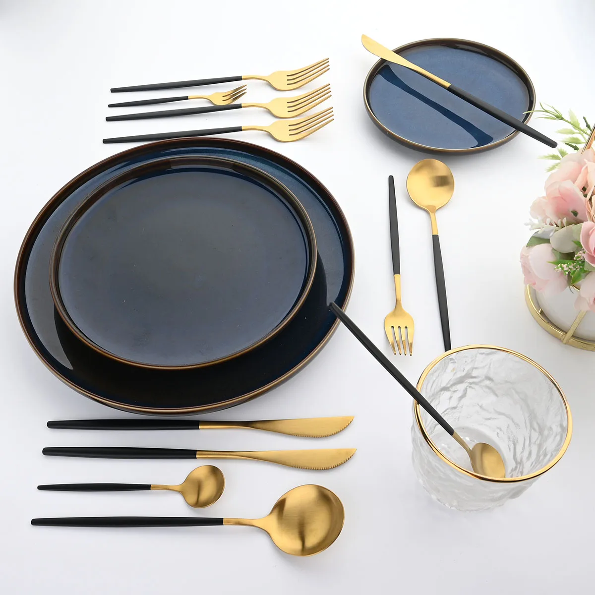 8Pcs Stainless Steel Table Dinner Knife Dinnerware Matte Gold Cutlery Flatware Knives Set Tableware Kitchen Accessories