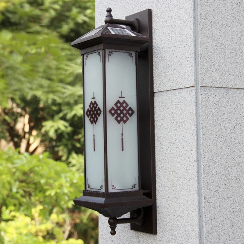 PLLY Solar Wall Lamp Outdoor Creativity Chinese Knot Sconce Light LED Waterproof IP65 for Home Villa Balcony Courtyard