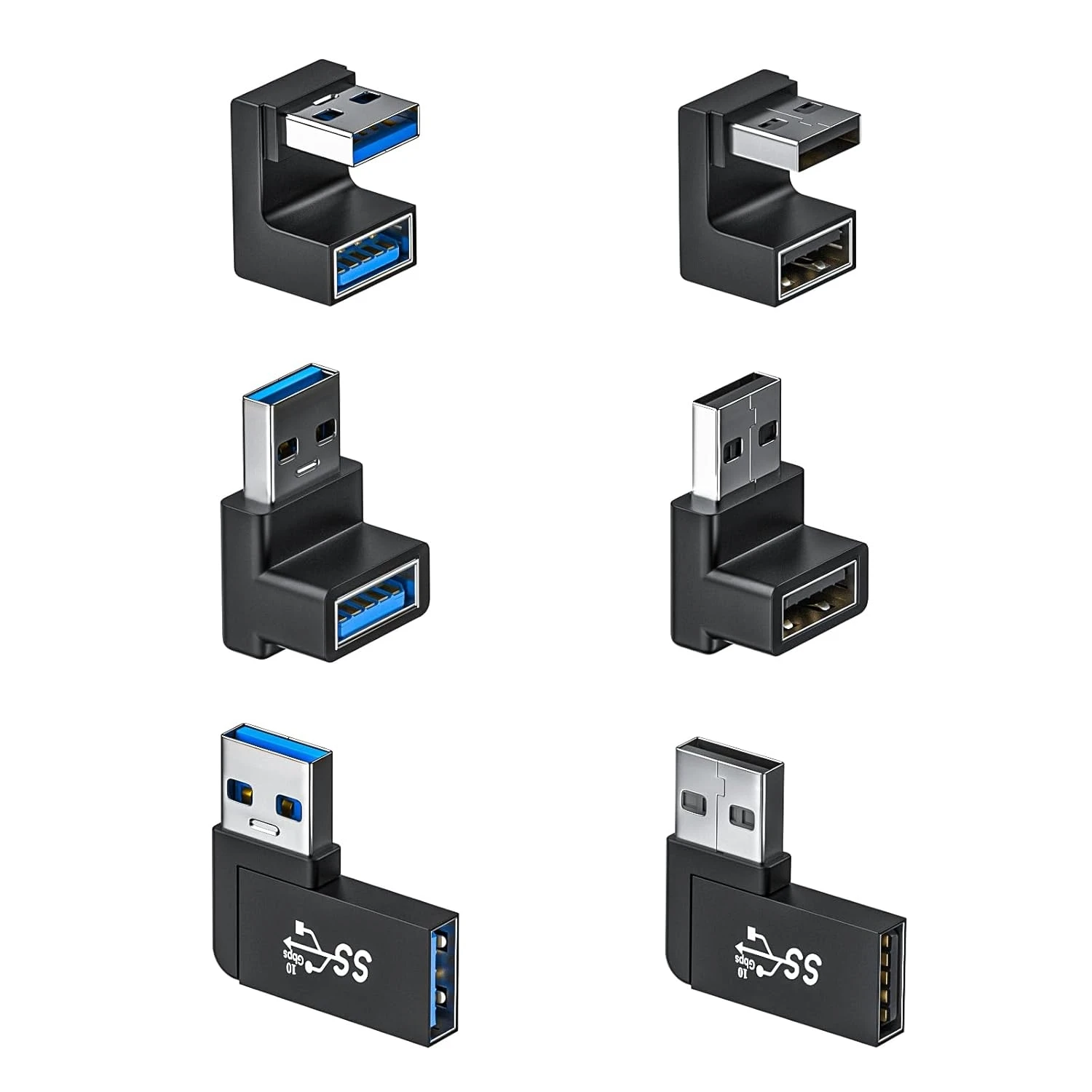 180-degree and 90-degree USB 3.1 adapters, left and right angle USB A male to female extender connectors, suitable for PCs