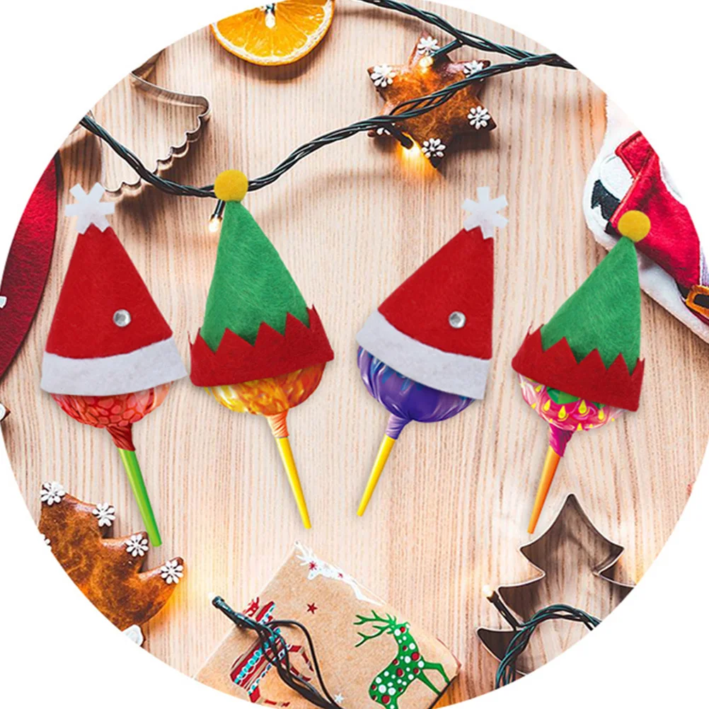 

24 pcs Mini Christmas Hats For Lollipop Candy Diy Crafts Party Decorations Christmas Decoration Supplies Wine Bottle Caps