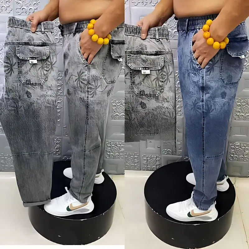 Summer Thin Loose Wide-leg Men Jeans Soft Lyocell Elastic Fashion Casual Straight Drawstring Denim Trousers Black Blue Gray