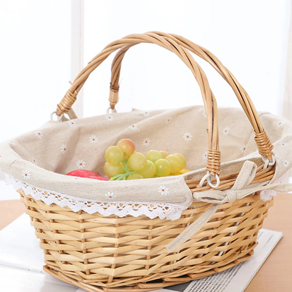 Basket Woven Wicker Flower Picnic Baskets Storage Wedding Girl Willow Handle Easter Handles Vegetable Garden Rustic Decorative