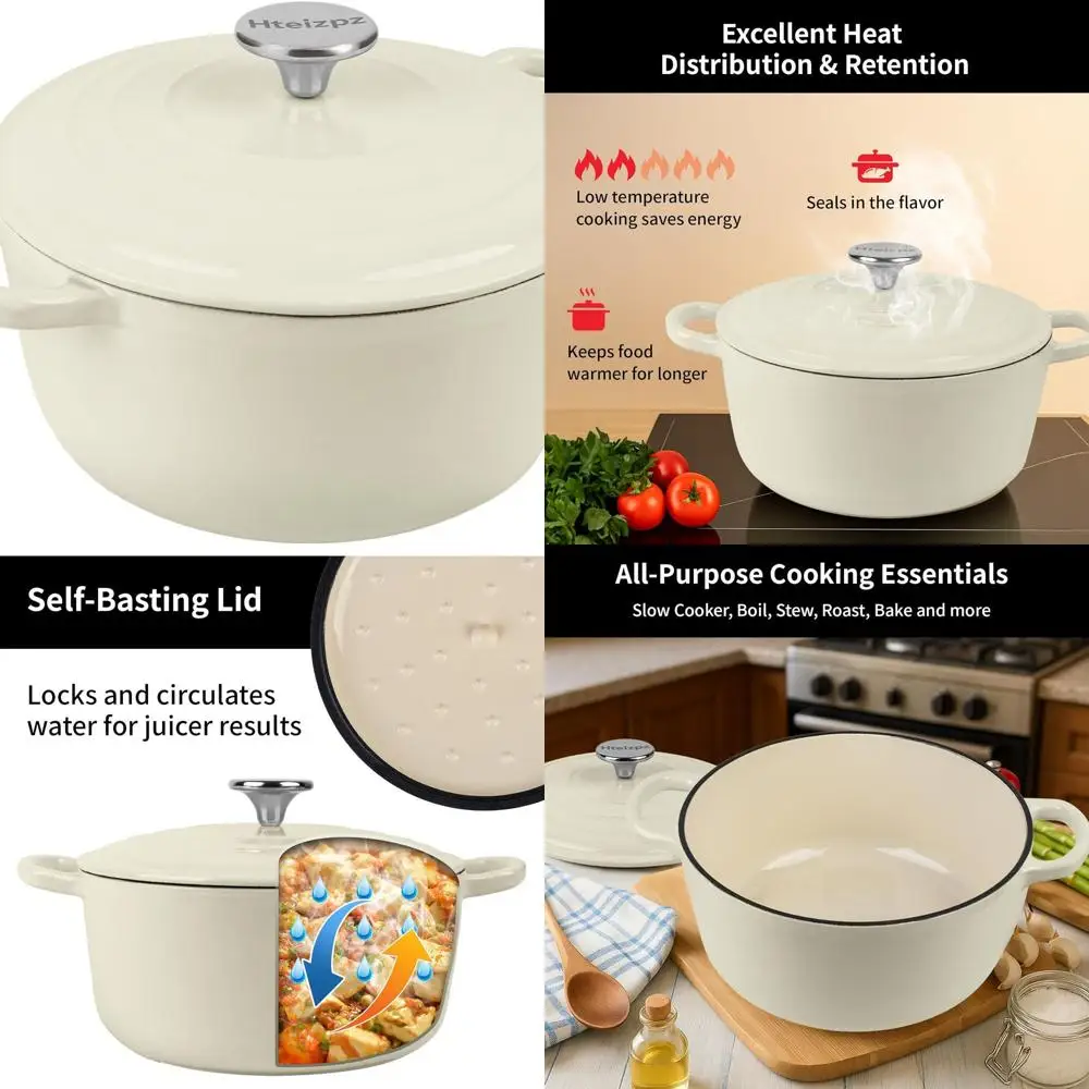 

5.7 Qt Enamel-Coated Cast Iron Dutch Oven with Lid, Ideal for Bread Baking, Oven-Safe to 500°F, Perfect for Braising, Roasting,