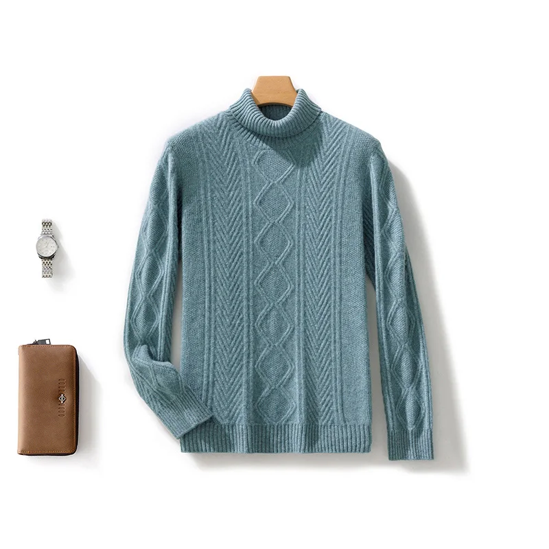 Autumn Winter 100% Merino Wool Turtleneck Casual Solid Color Men's Sweater Pullover Cashmere Soft Long Sleeves Clothing Top