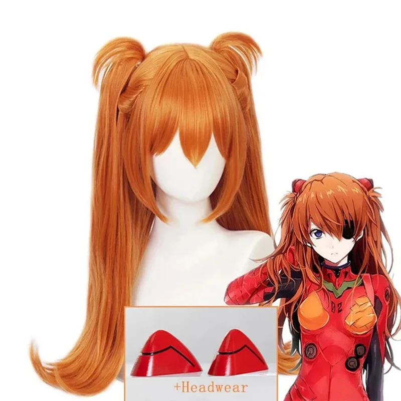 Lili 123 Asuka Langley Soryu شعر مستعار طويل برتقالي أنيمي بيروكات صناعية مع الانفجارات الشعر مقاومة للحرارة النساء حفلة تأثيري رئيس