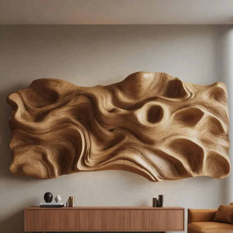 

！@Artisanal Swirl Hollowed Solid Wood Wall Hanging Curved Relief Decor for Scandinavian Style Space