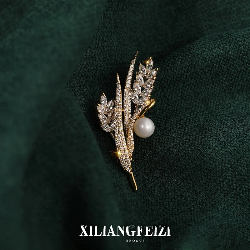 Broche de luxo com zircônia, pérola de água doce, flor de cevada, presente, acórios diy, montagem vazia, outros tipos de a...