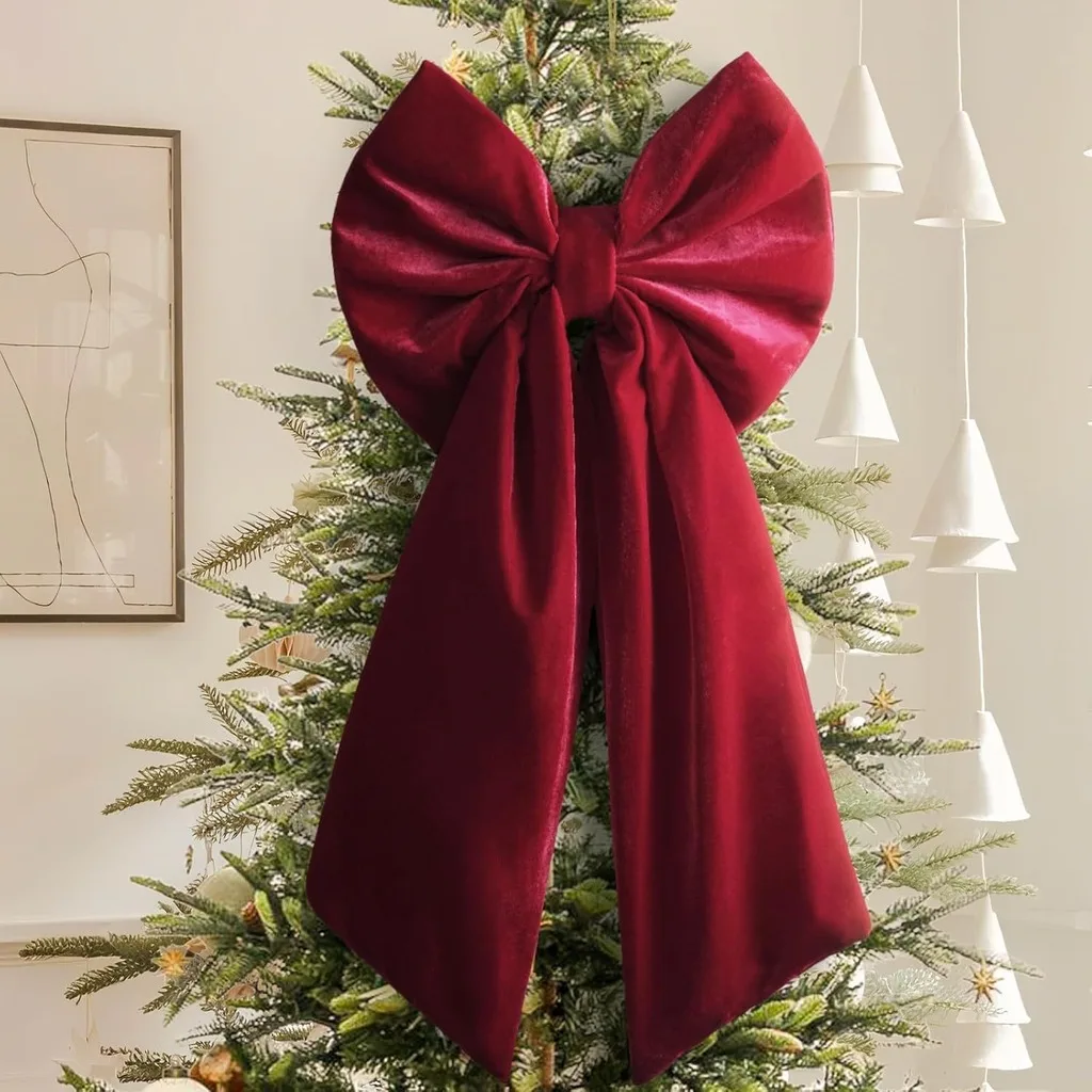 Wedding Decorative Bow Red Holiday Hanging Decor Velvet Christmas Bow Full Large Hanging Bow For Wedding Holiday Party Door
