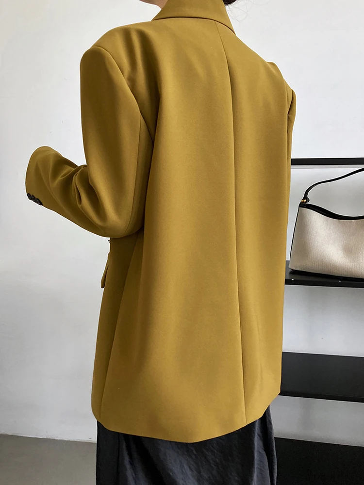 [Modx] feminino amarelo bege em forma de tamanho grande blazer nova lapela manga longa solto ajuste jaqueta moda primavera outono 2024