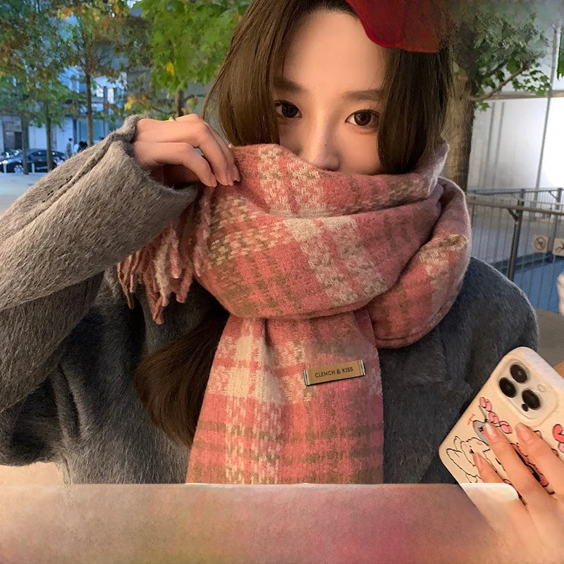 clench-kiss-thiened-–-echarpe-d'hiver-rose-pour-femme-chaud-doux-confortable-double-face-poincon-a-carreaux-en-laine-cadeaux-pour-couples