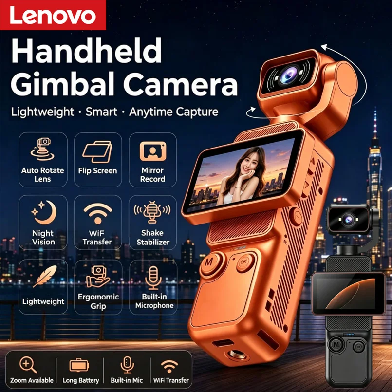 Lenovo 4K Handheld Gimbal Camera With Wi-Fi Transfer Image Stabilization HD Rotating Screen for Travel Outdoor Vlogging