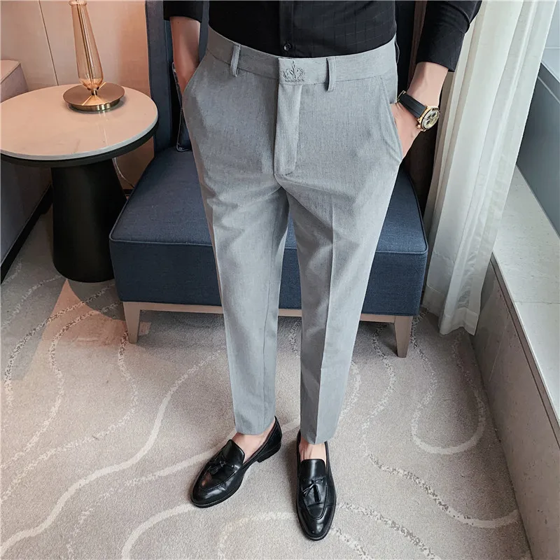 

2026 Spring New Embroidered Men Pants Korean-style Slim Fit Business Casual Trousers Formal Office Social Party Dress Suit Pants