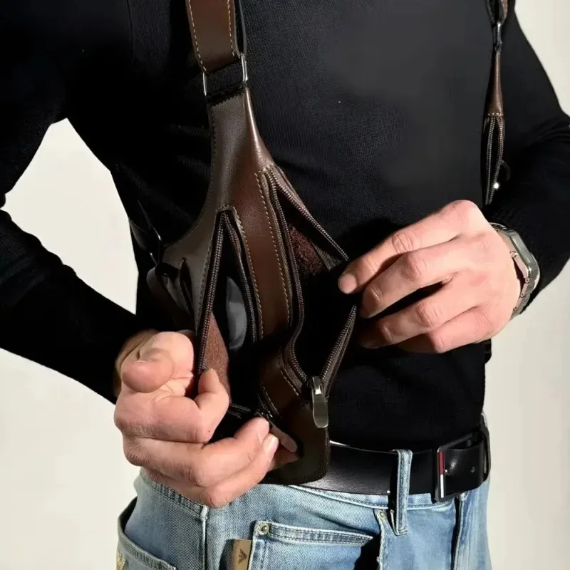 Mens Harness Vest Bag Vintage PU Leather Double Shoulder Holster Bag Adjustable Strap Outdoor Travel Cosplay Fashion Gift