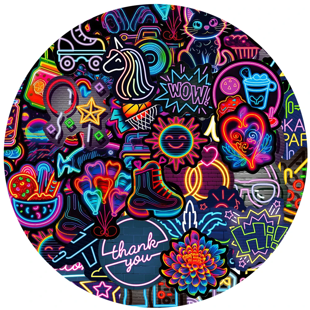 

10/30/50/100pcs Mix Neon Light Series Graffiti Stickers Cartoon Decals Decorative Suitcase Phone Luggage Cool Waterproof Sticker