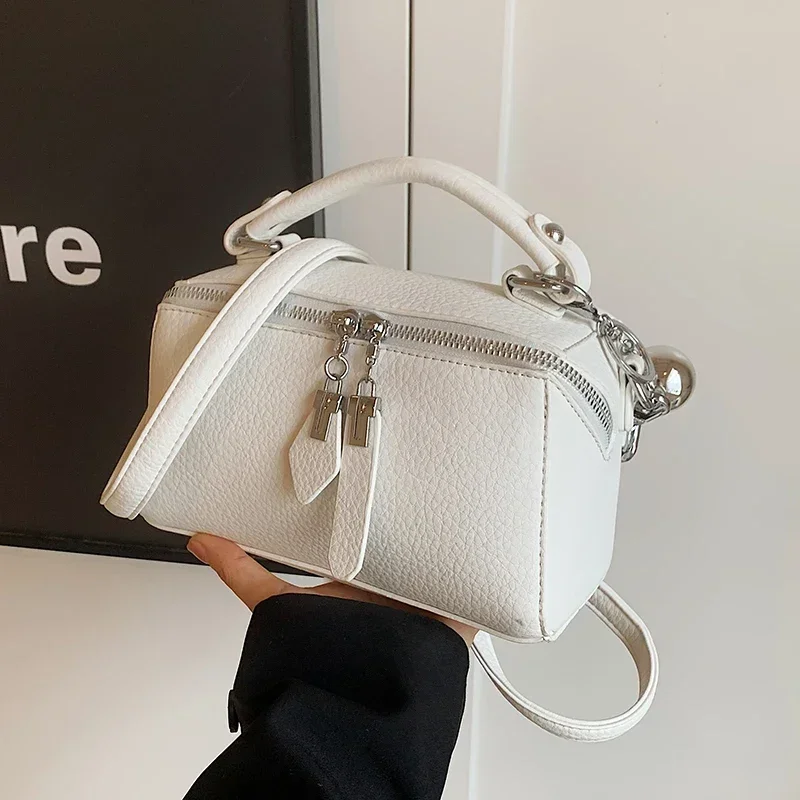 

Classic Black Square Handbags for Women Autumn New Versatile Small Single Shoulder Crossbody Bags with Elegant Ball Pendant