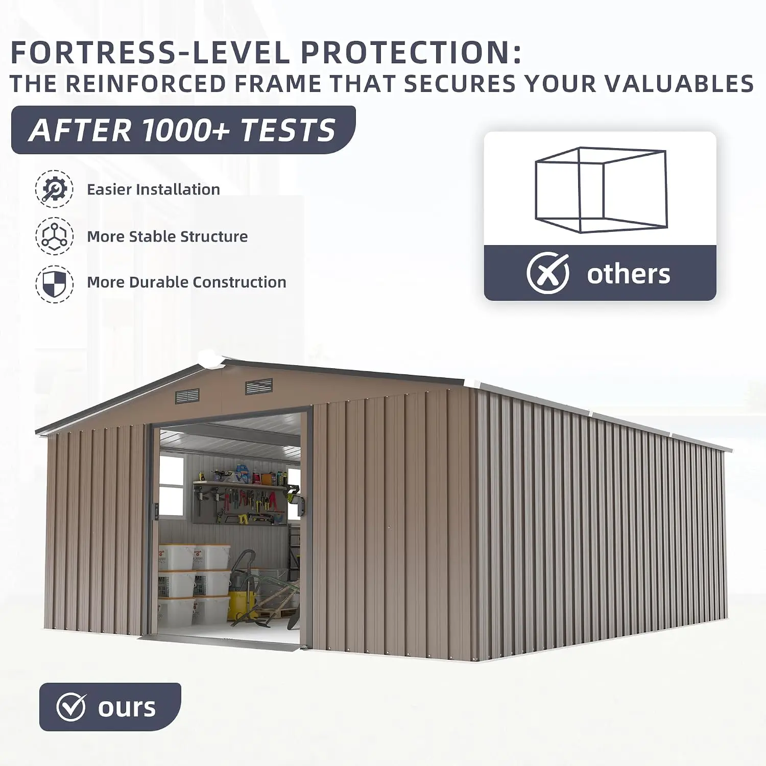 10x12 FT Outdoor Storage Shed, Large Metal Garden Shed with 2 Windows, Outside Tool Sheds with Lockable Sliding Doors,, Custom view 6