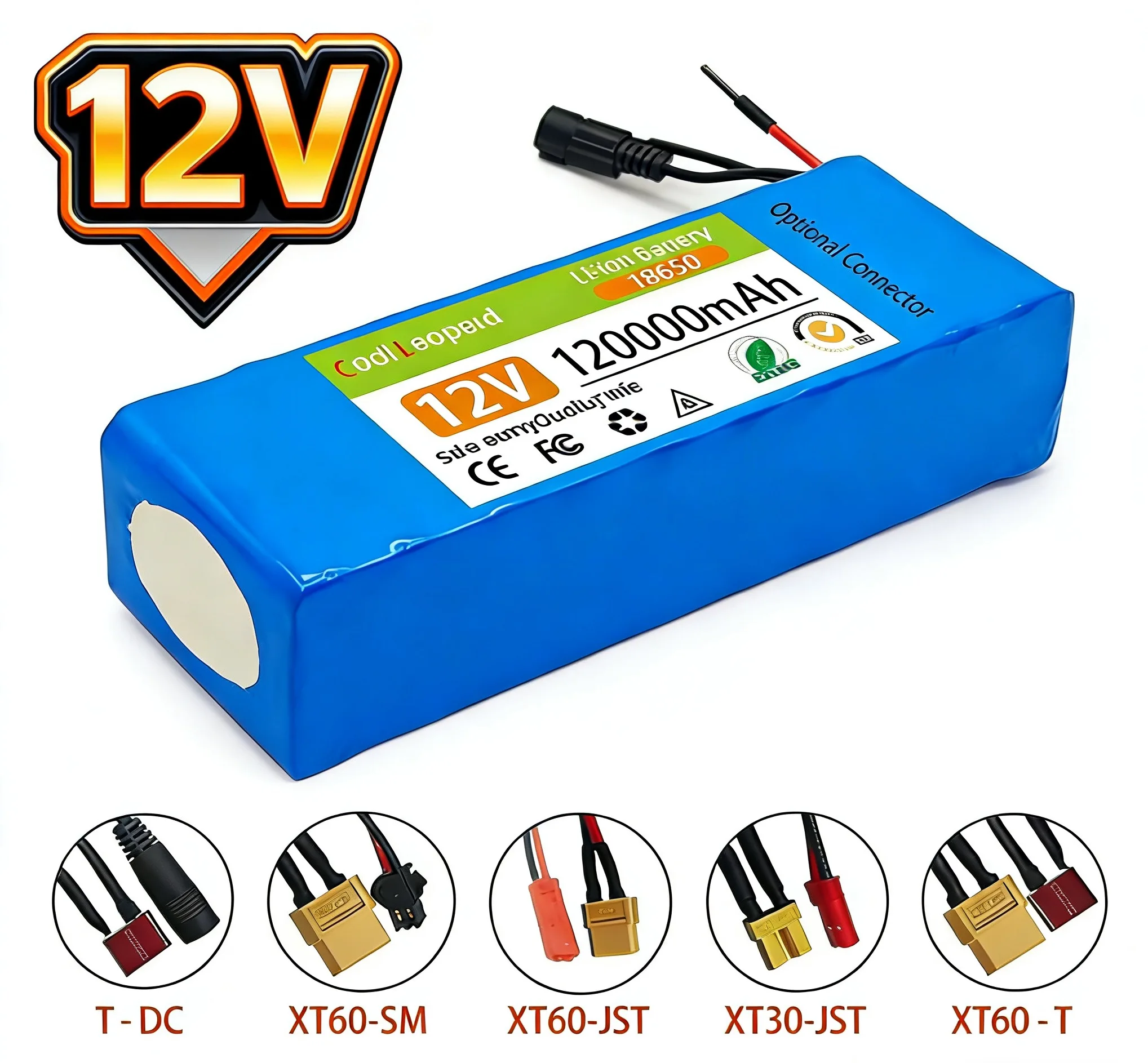 Fishing Battery 12v 3S10P 120Ah Portable 12V Battery Rechargeable Lithium Ion Battery Pack Capacity DC 12.6v Cam Monitor+Charger
