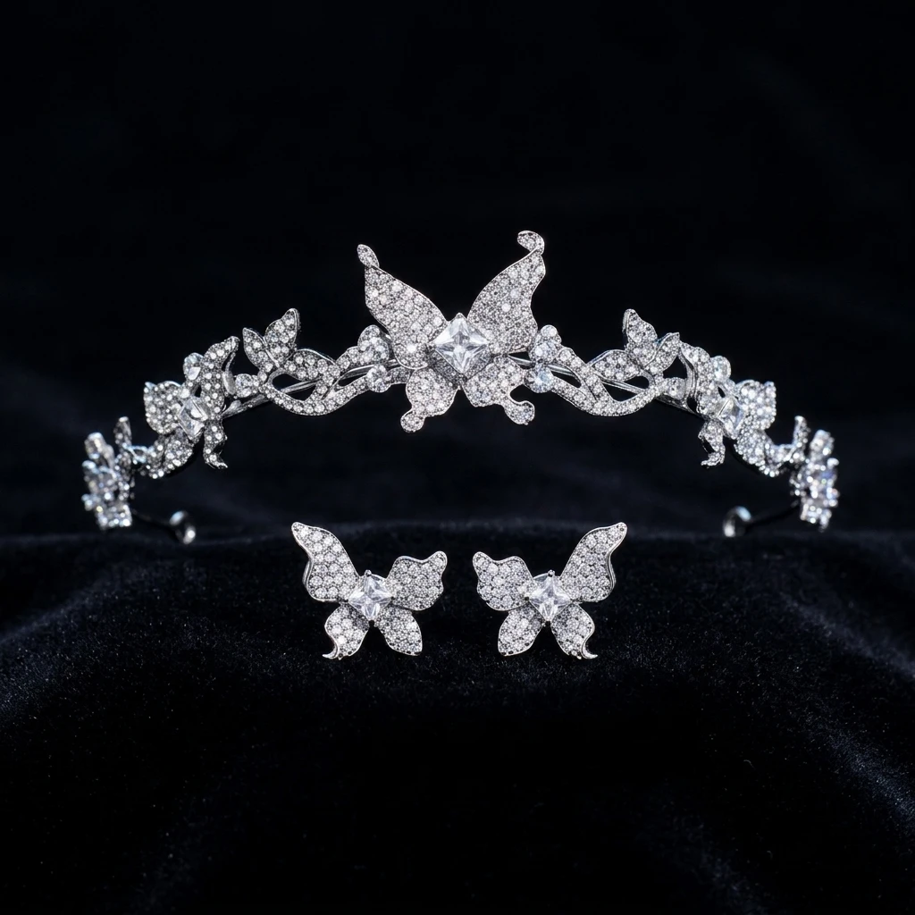 바로크 나비 신부 왕관 귀걸이 세트 신부 머리 장식 공 - Women Accessories Earrings 리뷰 및 가격