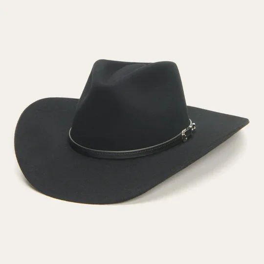 

Cowboy Style Wool Felt Hat Solid Color Leather Trim Pure Wool Top Hat
