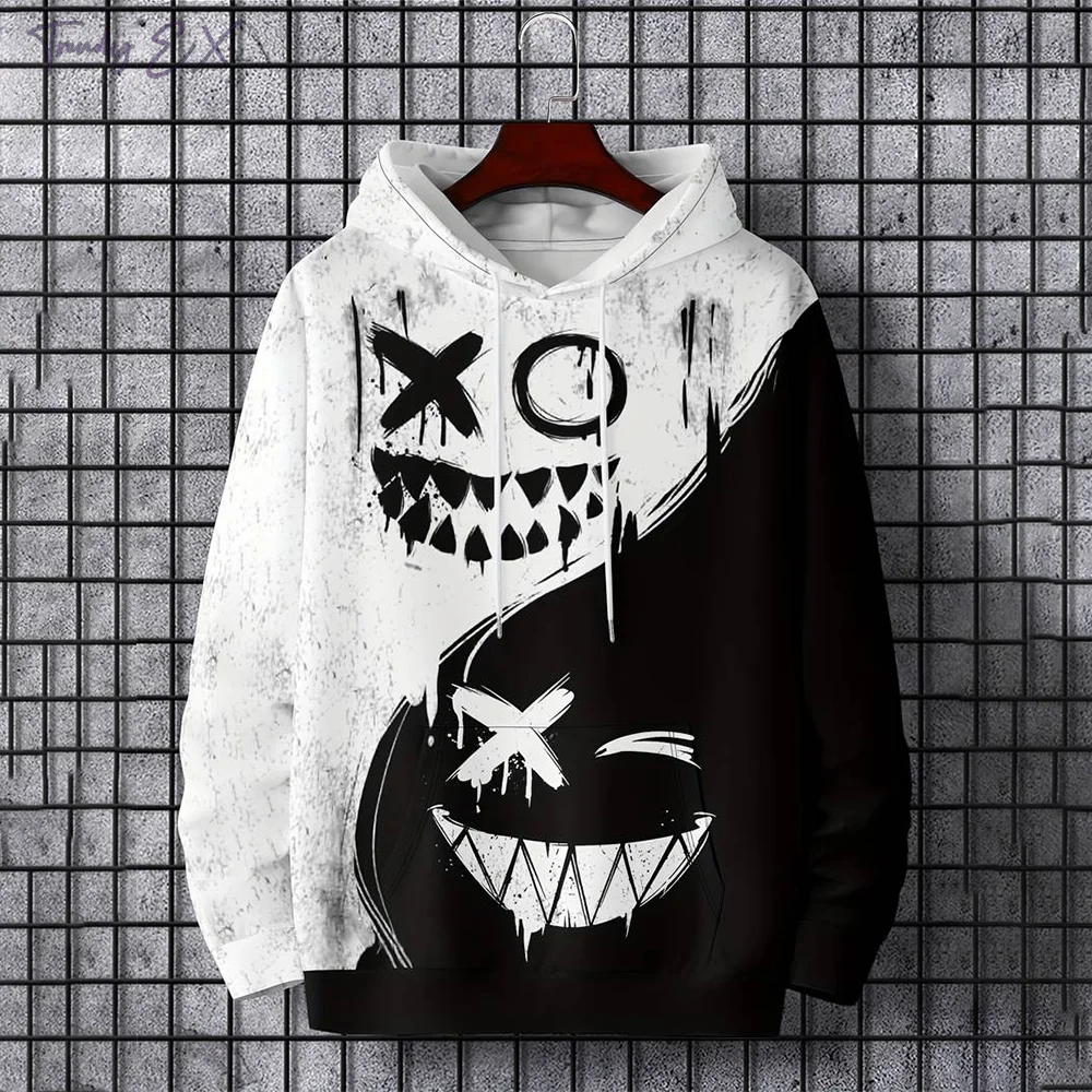 Nueva sudadera con capucha suave y cómoda con estampado de cara sonriente a la moda de otoño para hombre, ropa de calle para exteriores