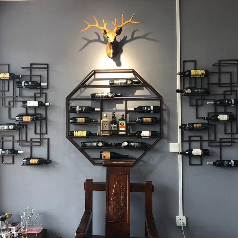 Living Room Wrought Iron Bar Wine Cabinets European Wall Mounted Display Cabinet Furniture