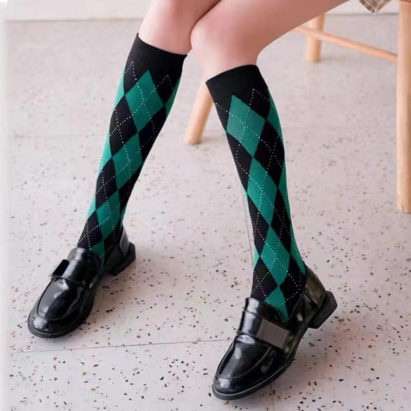 Women Stockings Cotton Diamond Warm Below Knee Ladies Girls Street Fashion Young Casual Knee Long Crew Socks student Harajuku