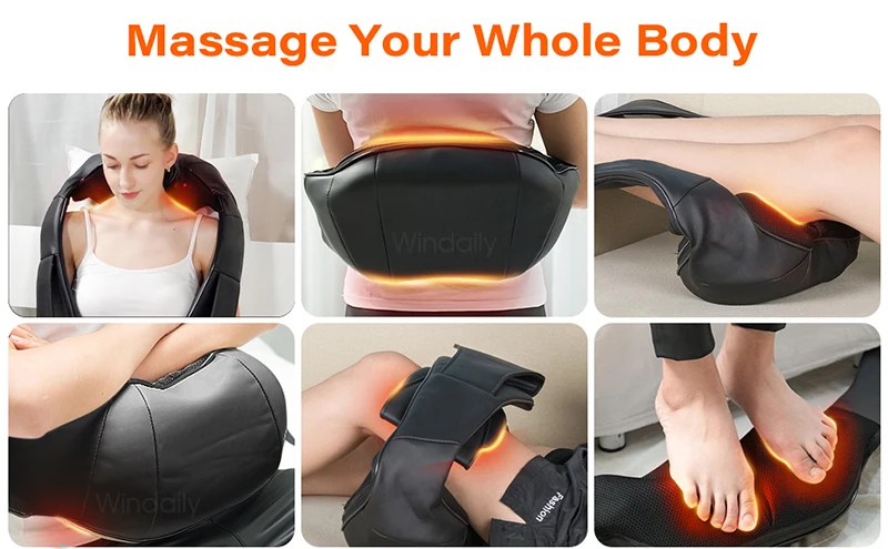 4D Shiatsu Nacken- und Schultermassagegerät mit Wärme, elektrische Rückenmassagegeräte, Knetmassagekissen, Ganzkörpermuskulatur, Heim- und Autogebrauch – Detail 11