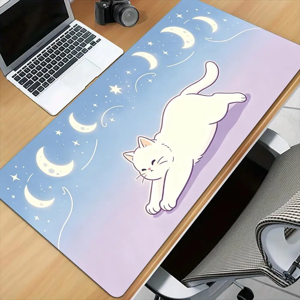 Dreamy starry sky and cat Mouse Pad Desk Mat with Stitched Edge XXL Mousepads Rubber Anti-slip Gamer Keyboard Rug Gaming Mats