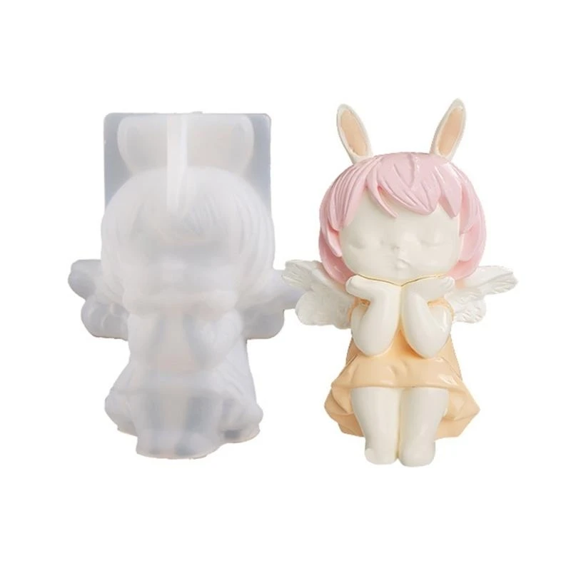 

E21F Angel Wing Girl Epoxy Resin Silicone Mold DIY Plaster Table Ornament Tool