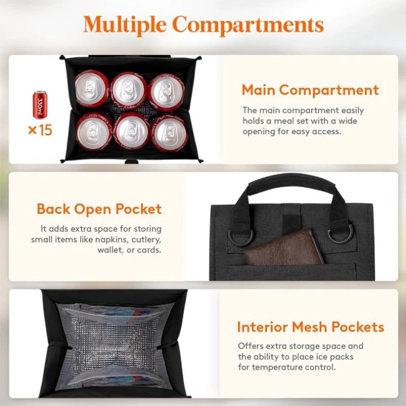 Thermal Bag Portable Shock-resistant Cooler Bags Foldbale Snap Picnic Pack Keep Food Hot Cold Lunch Handbag Camping Accessories