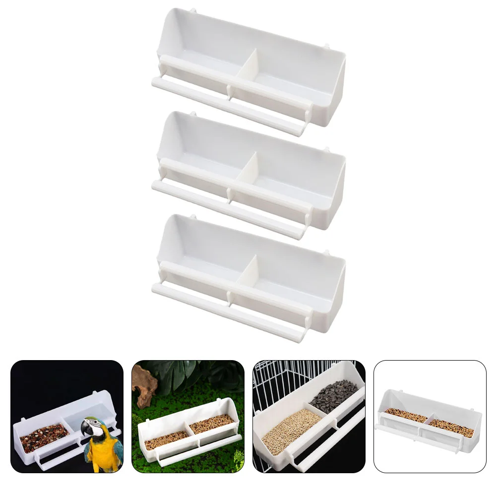 3 Pcs Camera Birds Feeder Parrot Cage Food Bowl Accessories Trough Feeding Water Dispenser White Container