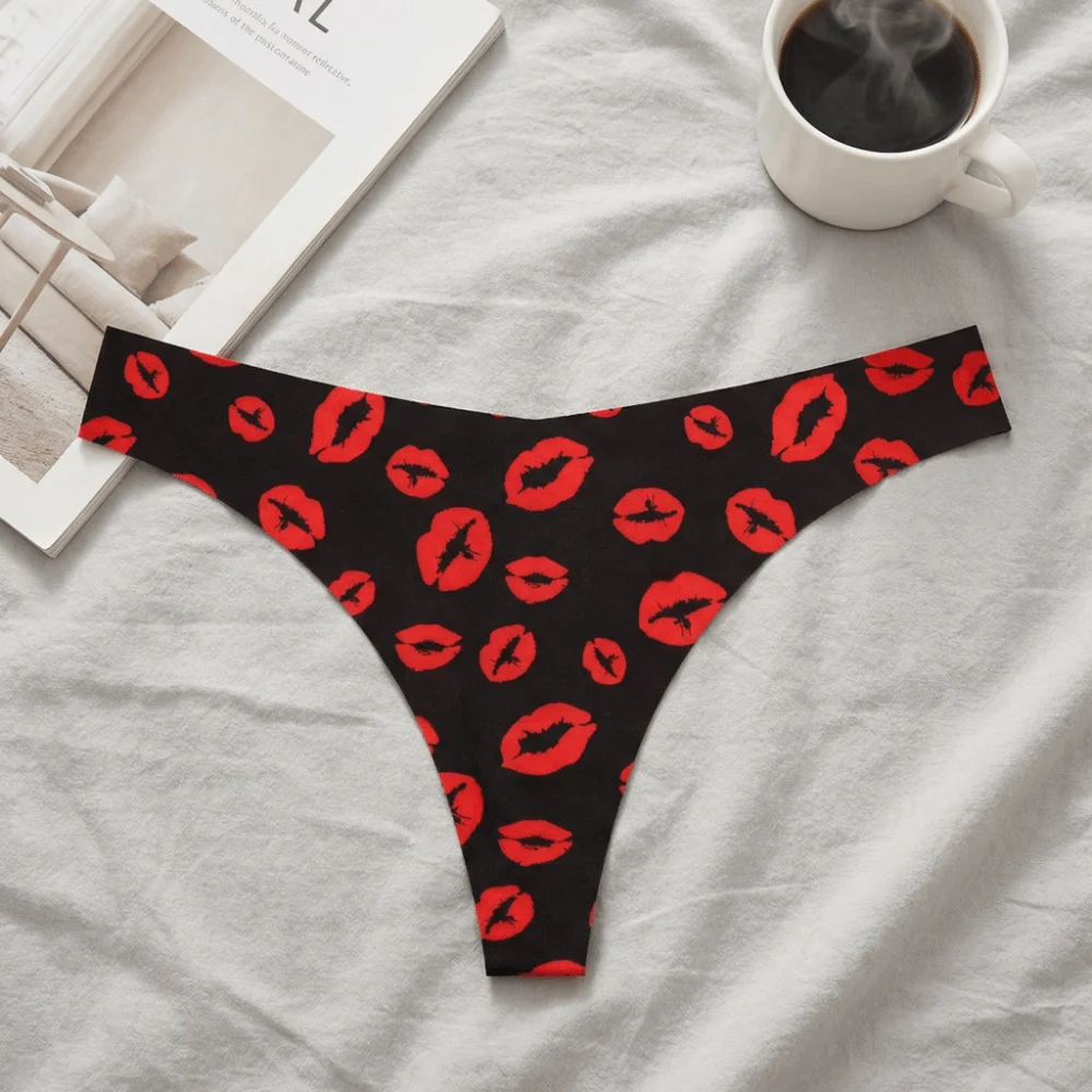 Comfortable Cotton Crotch Underwear for Women Lip Low-waist Seamless Thong Underpants Butterfly Leopard Panties Gifts