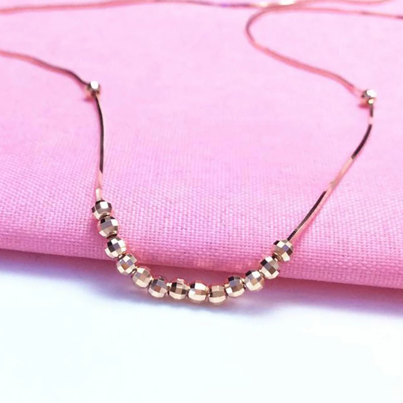 585 purple gold plated 14k rose gold small bead soft chain neckalce for woman charm classic creative party jewelry pendant gift