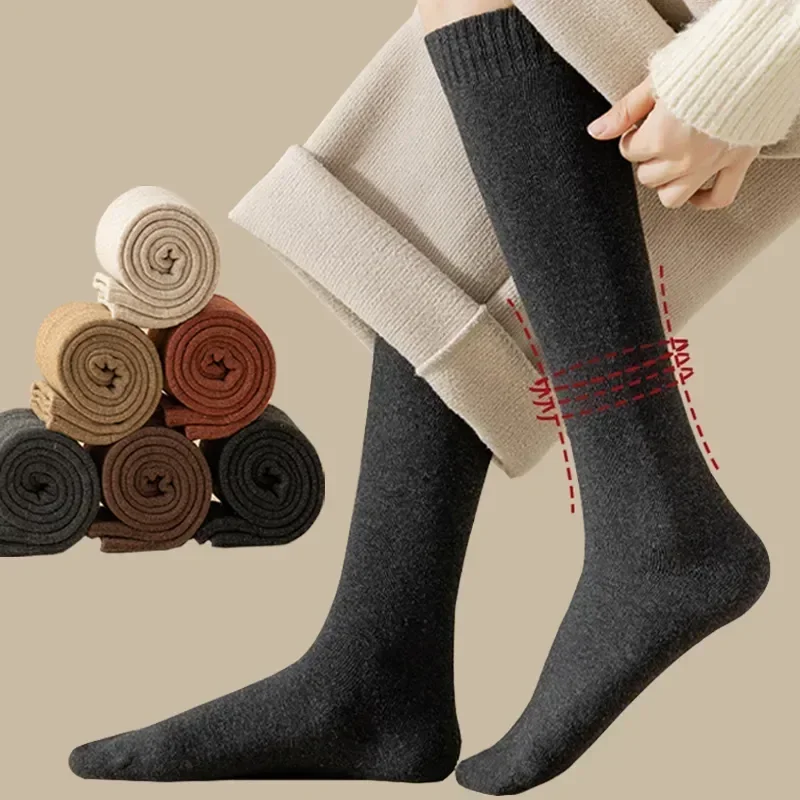 Knee Slim Long Pairs/lot Sock Women's College Casual Style Socks Solid Warm Fit High Simple Stockings 5 Thick Stretch Winter