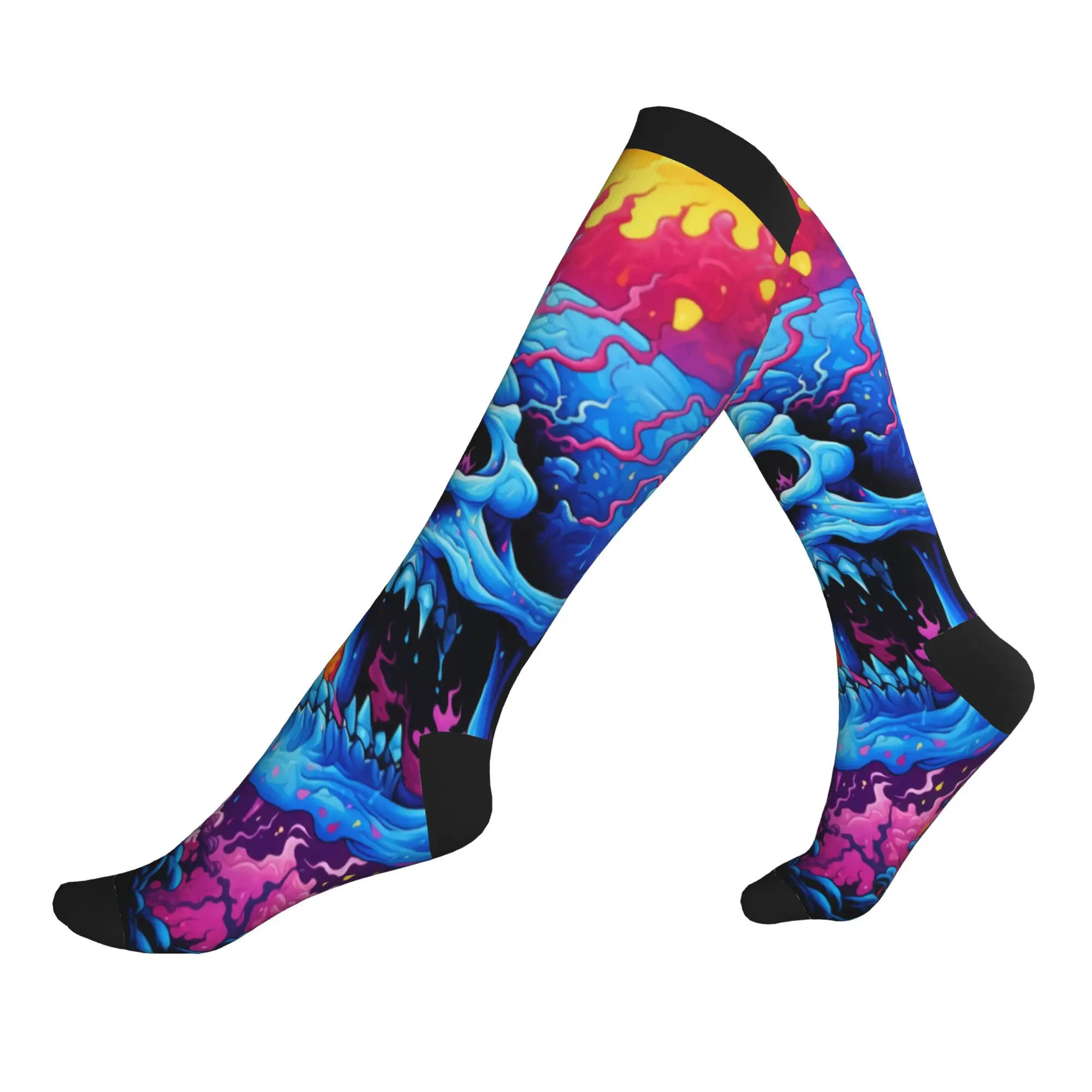 Funny Halloween Flaming Skull Socks Men Women Warm 3D Printing Sports Football Sports Compression Socks