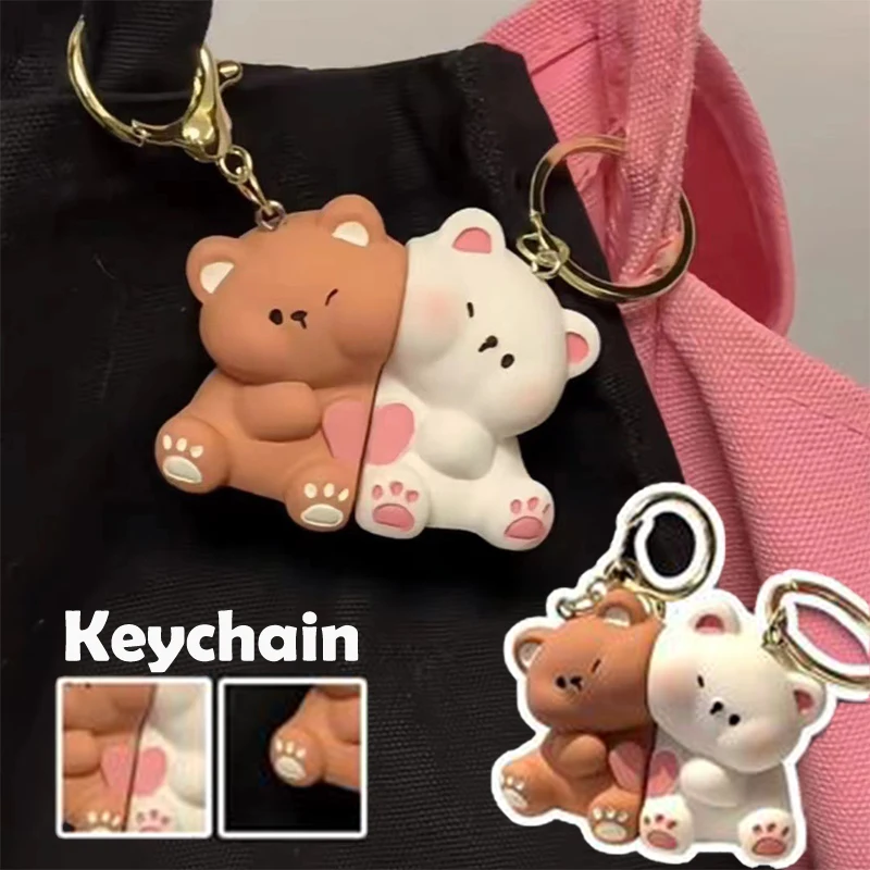 

2Pcs Cartoon Bear Magnetic Keychain Keyring Lover For Couple Pendant Key Chain Ring Party Jewelry Gift