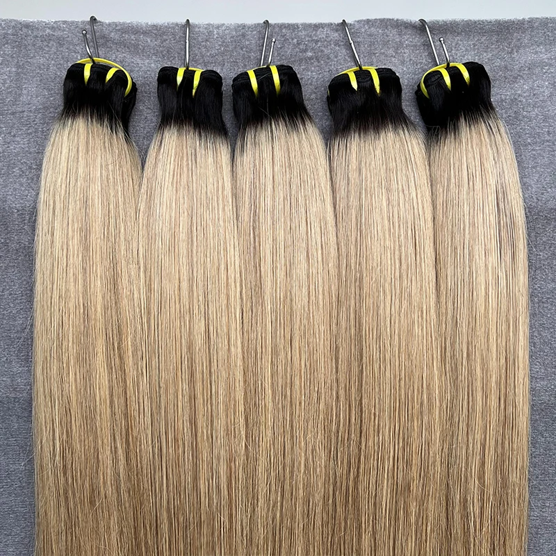 10A 1B27 Bone Straight Human Hair Bundles Ombre Blonde Brazilian 100g/PC Double Weft Hair straight Raw Bundles Human Hair 100%