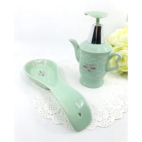 Acar Flamingo Pattern Dirty The Spoon Holder & soap dispenser Set