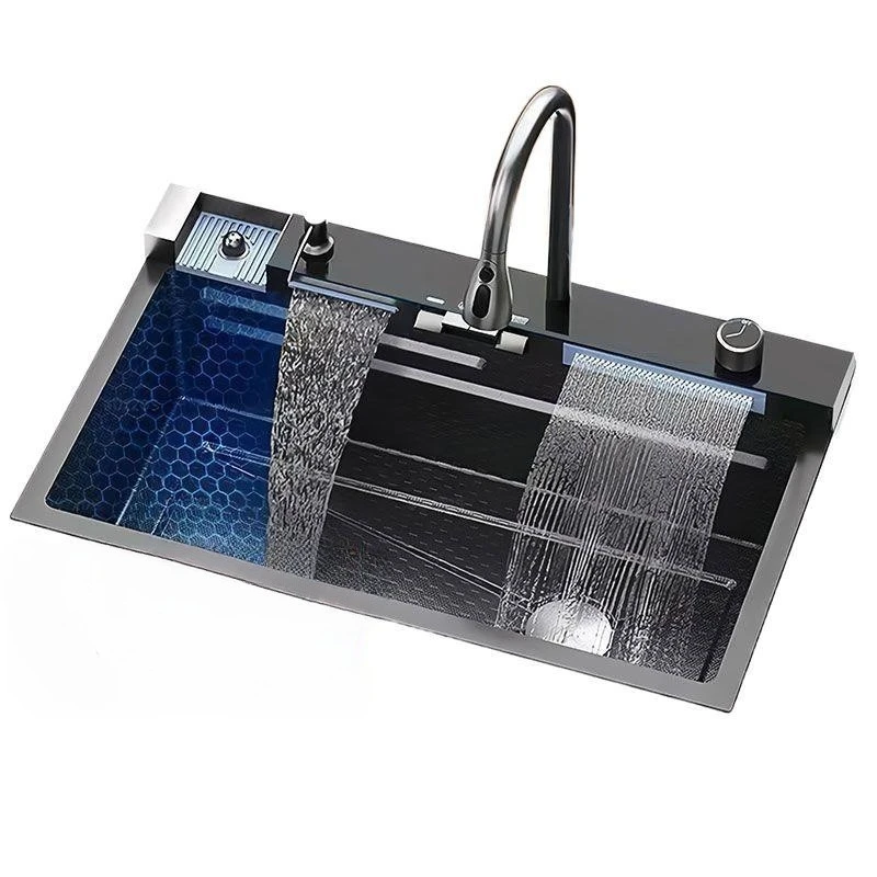 Extra-thick 304 stainless steel sink honeycomb embossed rain shower single-basin digital display new vegetable washin