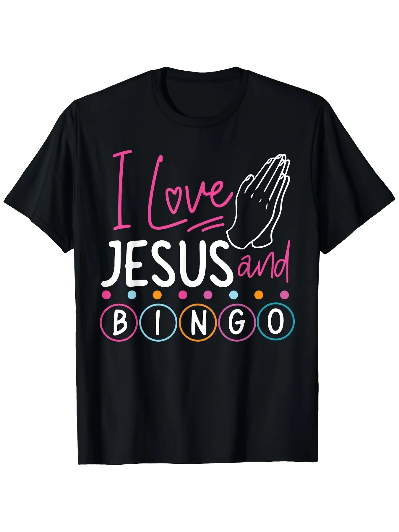 Men'S I Love And Bingo Graphic T-Shirt Relaxed Fit Casual Tee with Colorful Prayer Hands and Bingo Ball Design  Christian Apparel for Adults Bingo Shirts Religious Retro Casual Short-Sleeved T-Shirt with Round Neck and Printed Patter