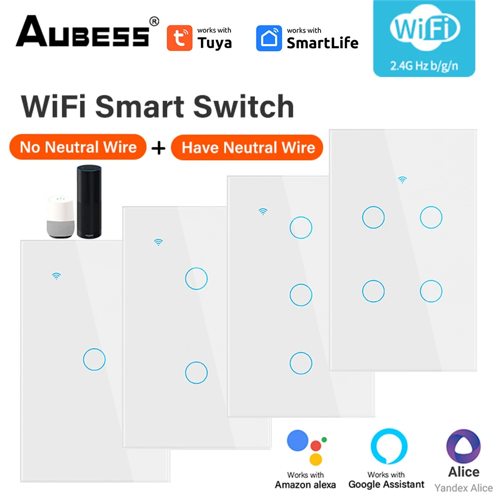 Interruptor de luz inteligente para el hogar, Panel táctil inalámbrico de pared con WiFi, 1/120 entradas, compatible con Alexa y Google Home, Tuya, US, 2/3