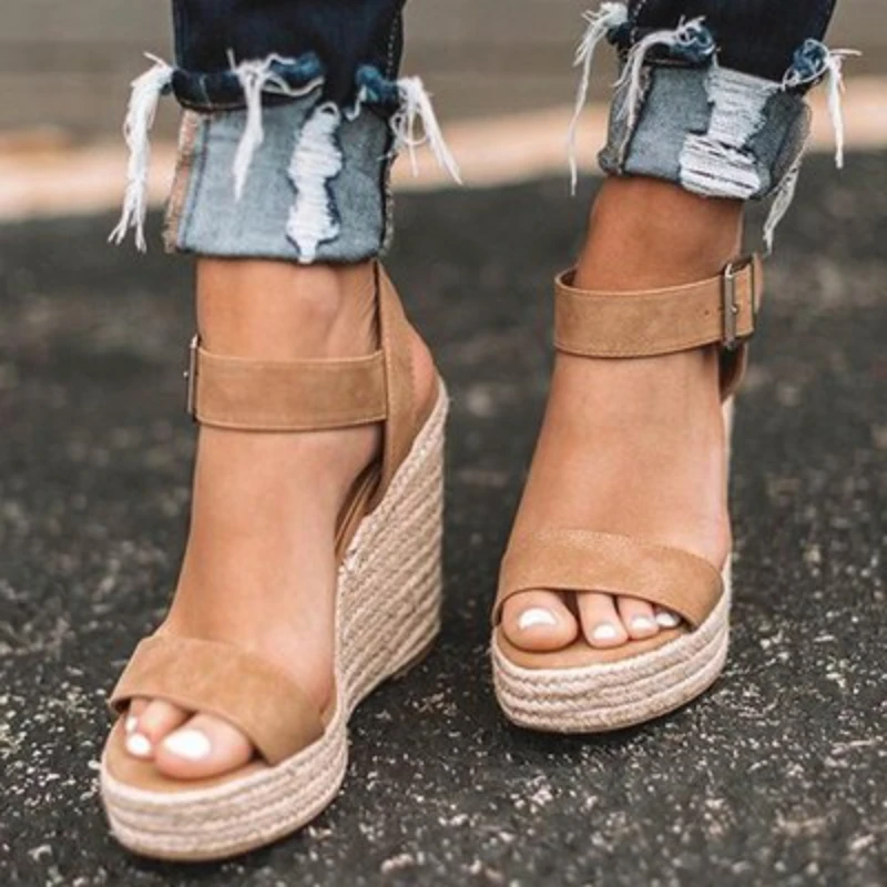 Heeled Sandals for Women Summer 2024 Espadrilles Women Sandals Comfort Buckle Strap Platform Shoes for Women New Sandalias Heels