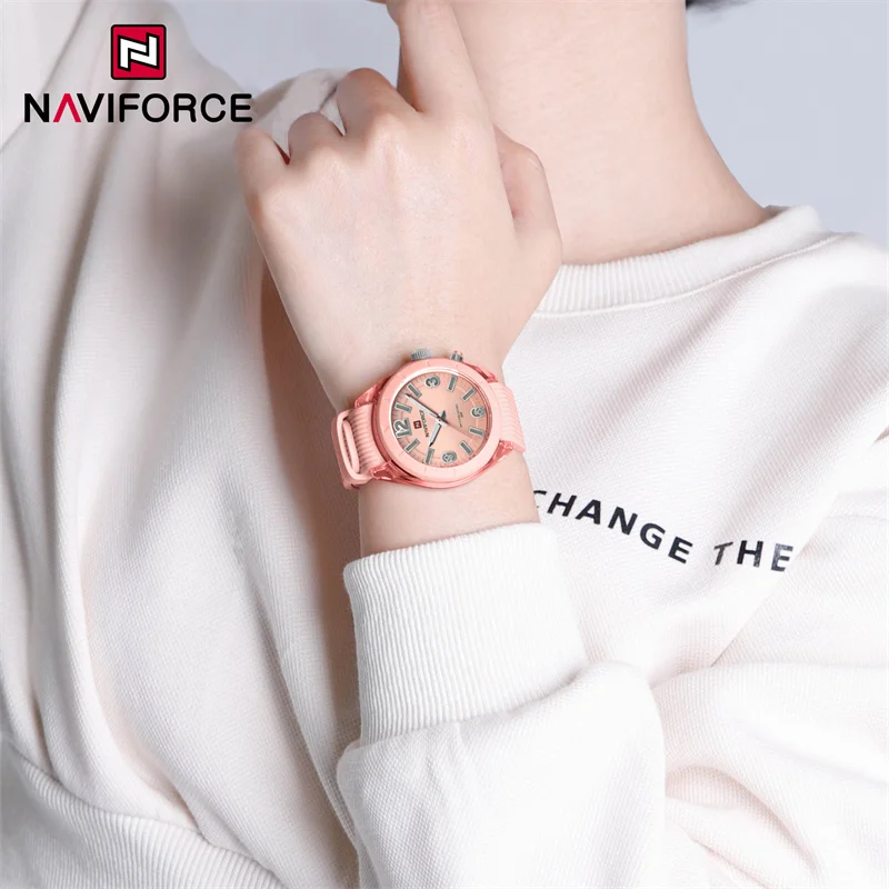 NAVIFORCE-Relógios femininos com pulseira de silicone impermeável, relógio de pulso feminino, moda luxo, elegante