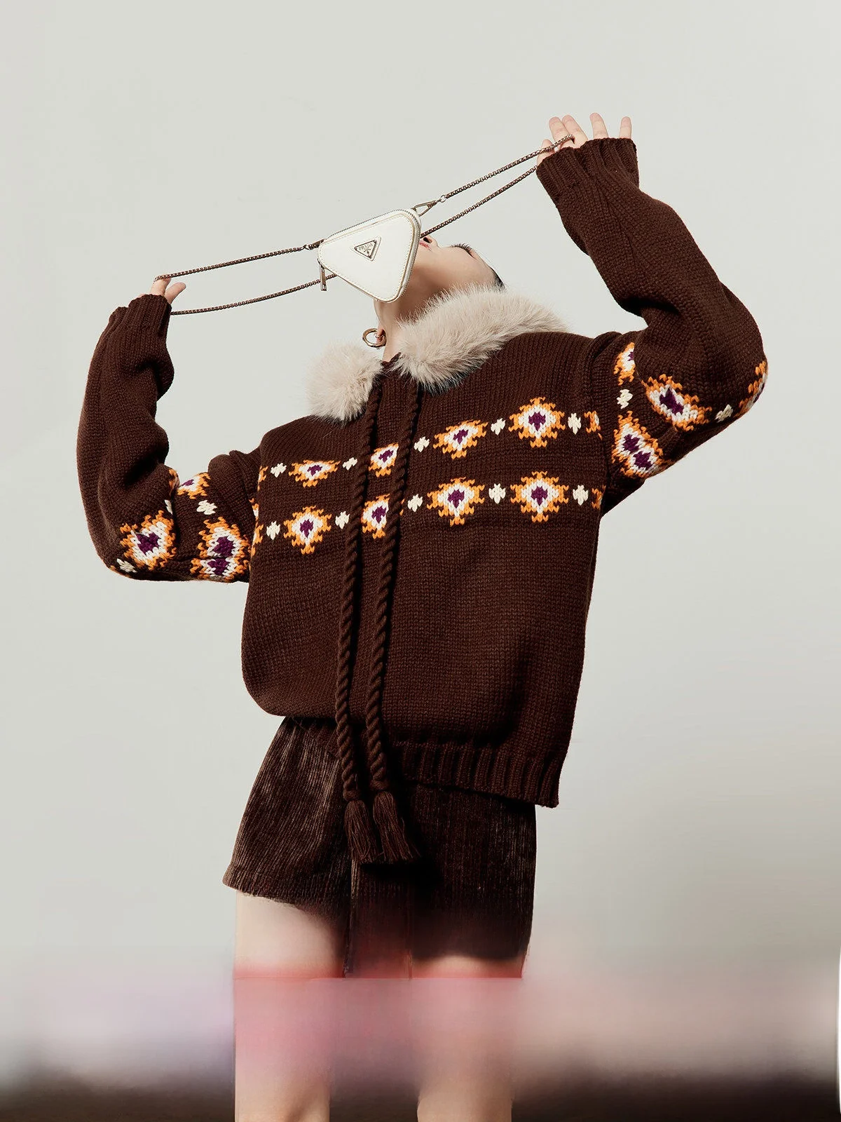 

Caramel Knitted Sweater Coat Women's Loose Fit Stand Collar Vintage Embroidery Winter New Arrival Casual Sle Online Exclusive