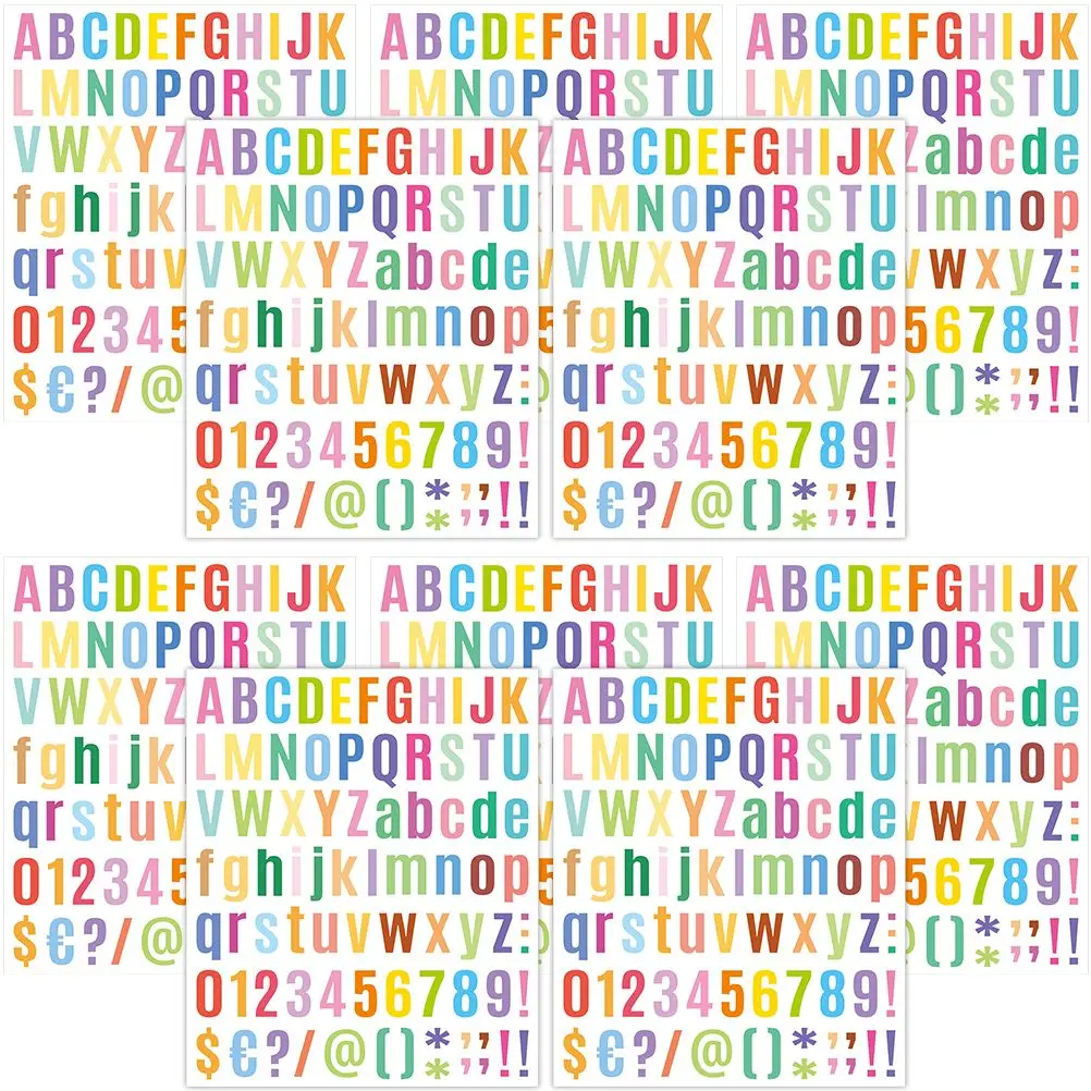 10 Packs Colorful Alphanumeric Stickers Waterproof Black Font Letters Numbers for DIY Scrapbooking Labels Decorations