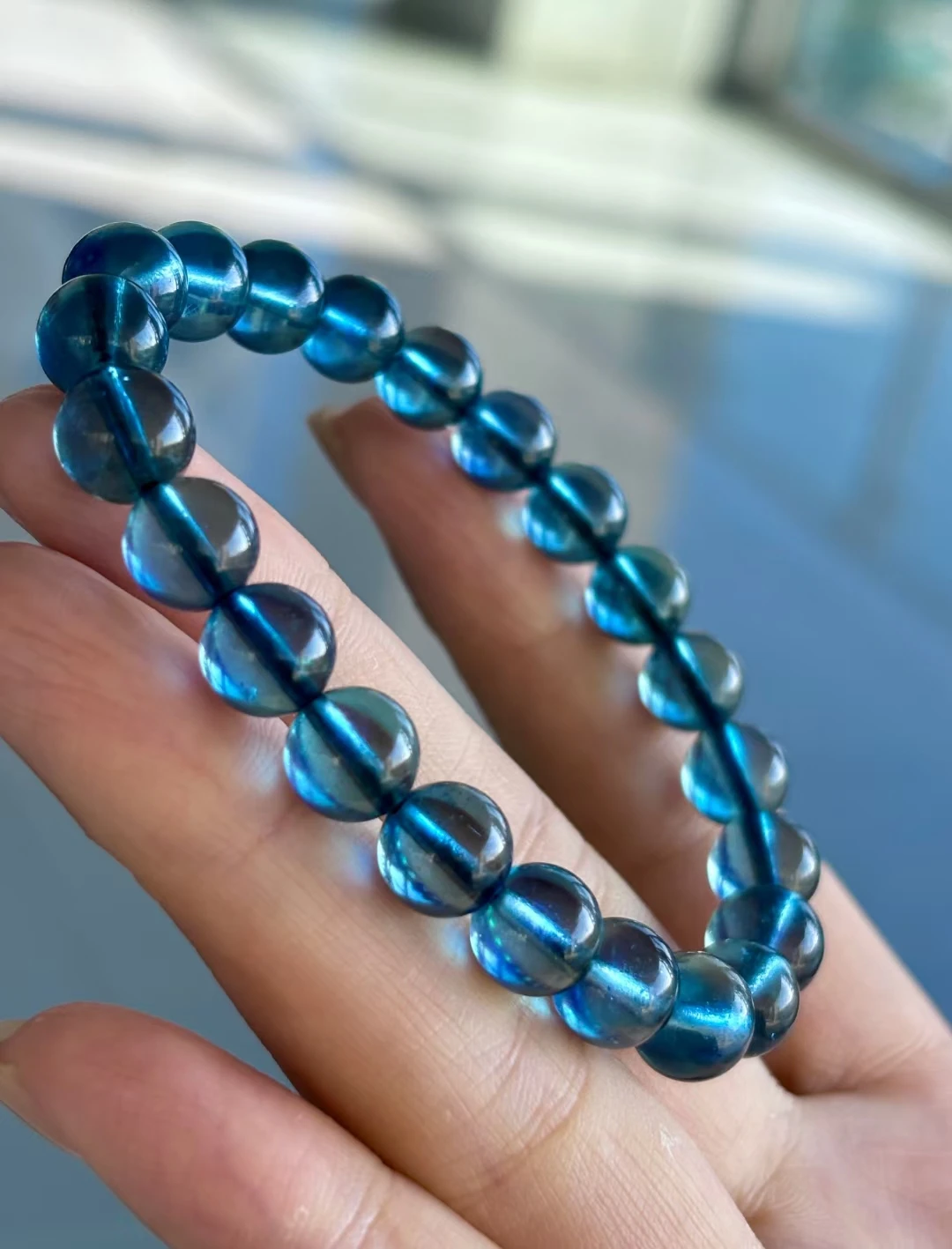 Natural Blue Aquamarine Quartz Bracelet Clear Round Beads 8.7mm Gemstone Wealthy Stone For Women Men AAAAAAA