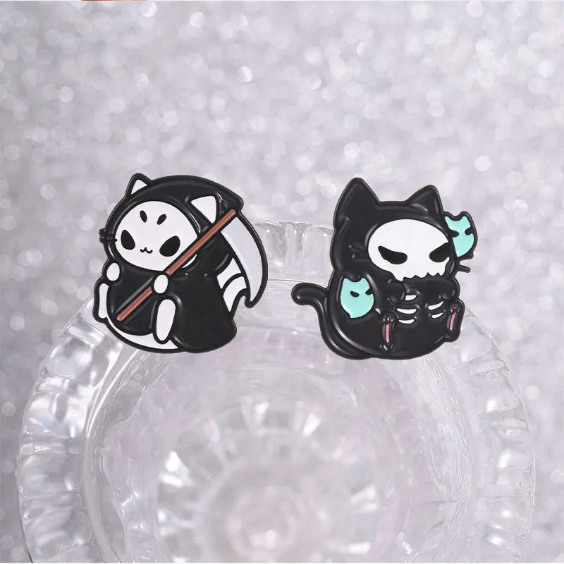 Cute Spooky Gothic Badge Grim Reaper Coffee Skeleton Enamel Pin Halloween Mushroom Lapel Brooch Creepy Punk Accessories Gift