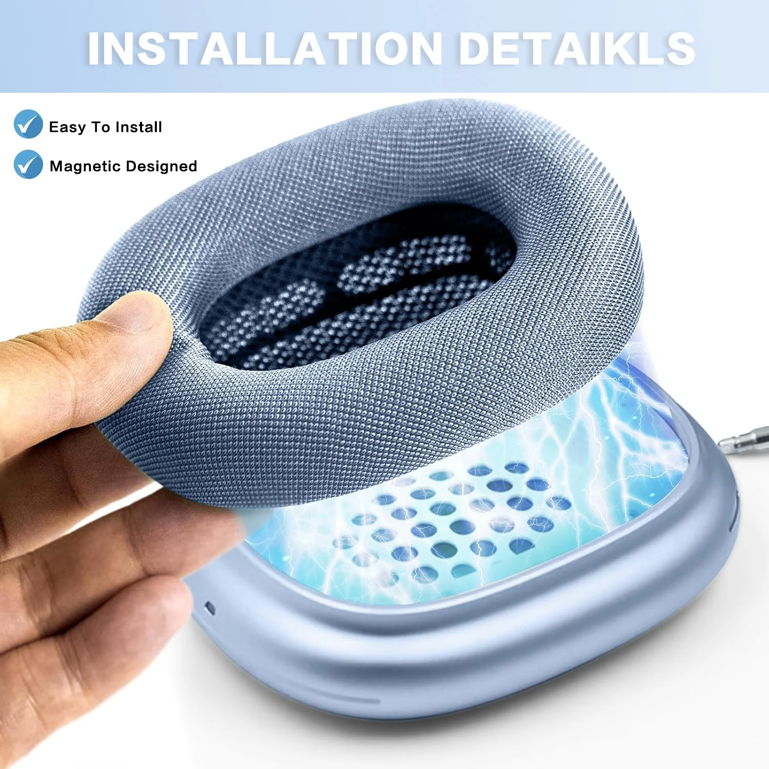 Compatible for AirPods Max Upgraded Ear Pads, Replacement Earpads ,Mesh Fabric Ear Pads Cover with Memory Foam and Magnet